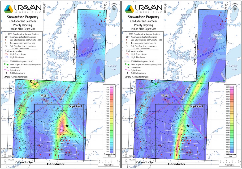 Uravan Minerals Inc. Steward Property - Conductor and Geochem - Priority targeting ZTEM at depths 