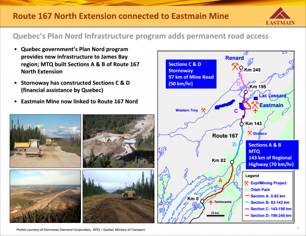 Route 167 North Extension connected to Eastmain Mine