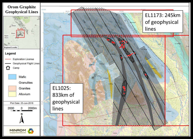 Consolidated Africa Limited - OROM Graphite Roject - - Geophysical Lines, Current License Areas and License Application Area