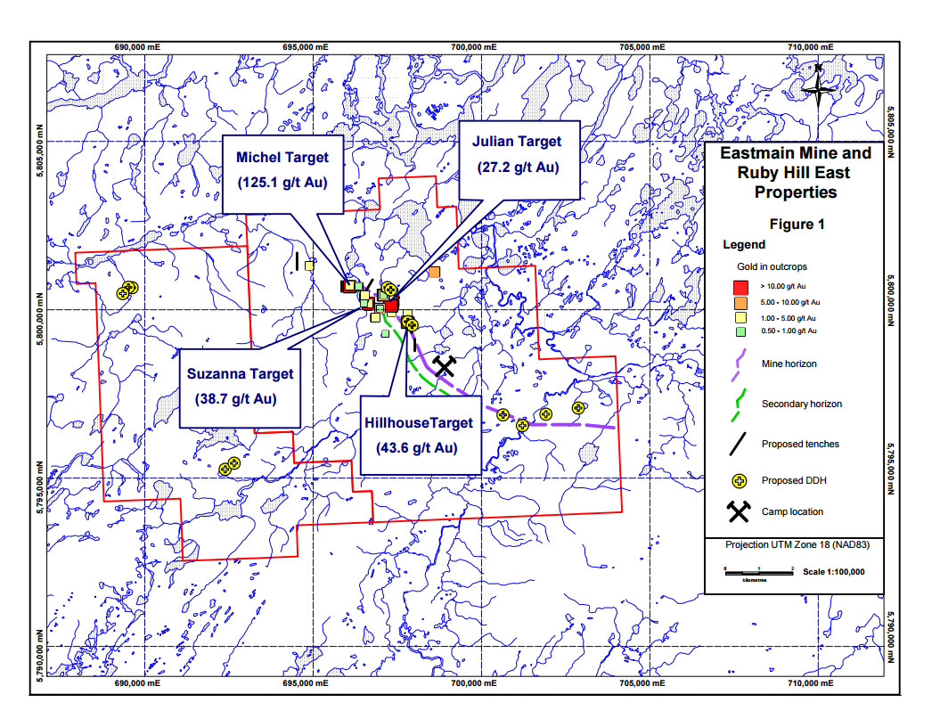 Eastmain Resources James Bay Quebec Eastmain Mine and Ruby Hill East Properties